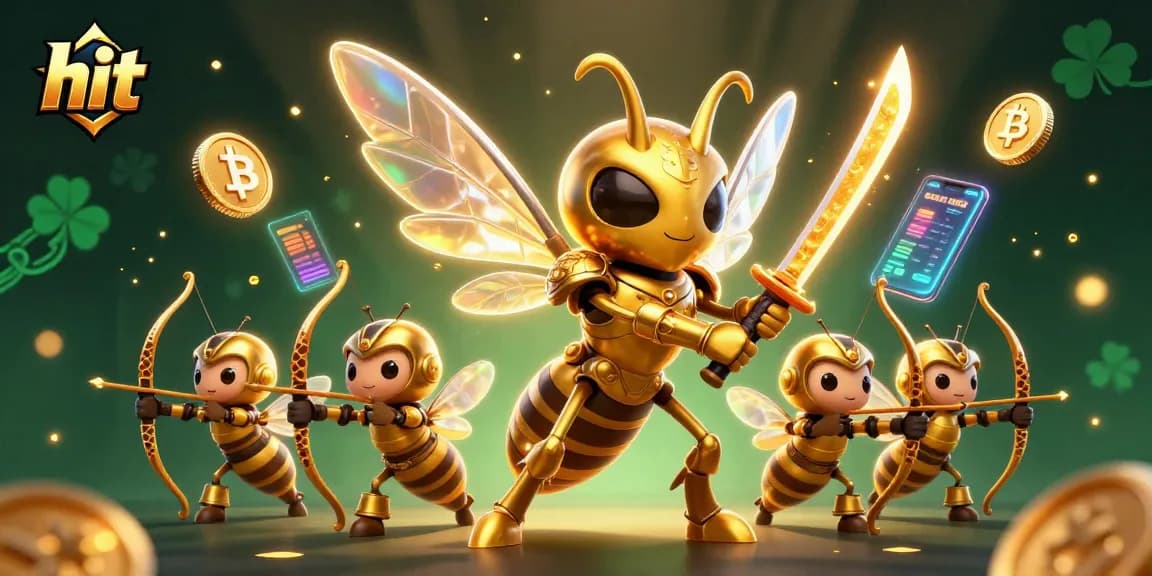 Hit big with gaming strategies featuring a golden hornet warrior and cryptocurrency elements.