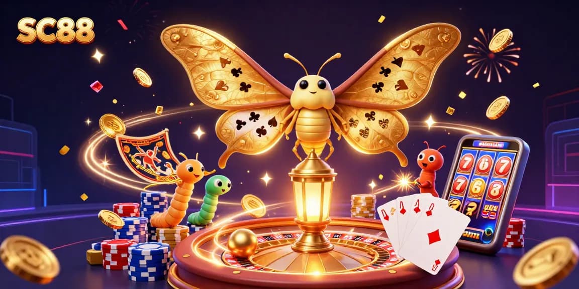 Feel the excitement of SC88’s casino experience with dazzling moths, coins, and gems!