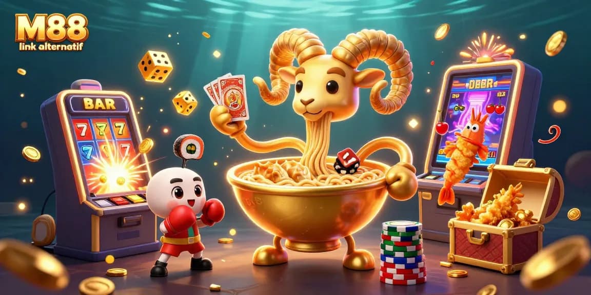 Engage with M88 link alternatif for thrilling online betting, featuring casino characters and dynamic games.