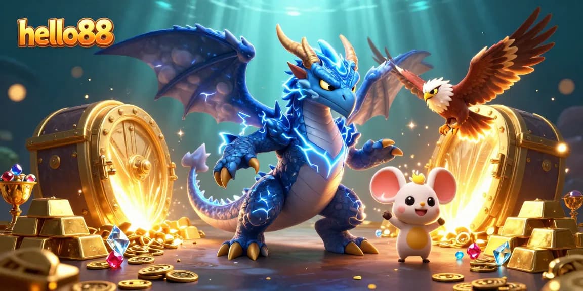 Experience excitement at hello88 with dynamic gaming action showcasing treasure and animated characters.