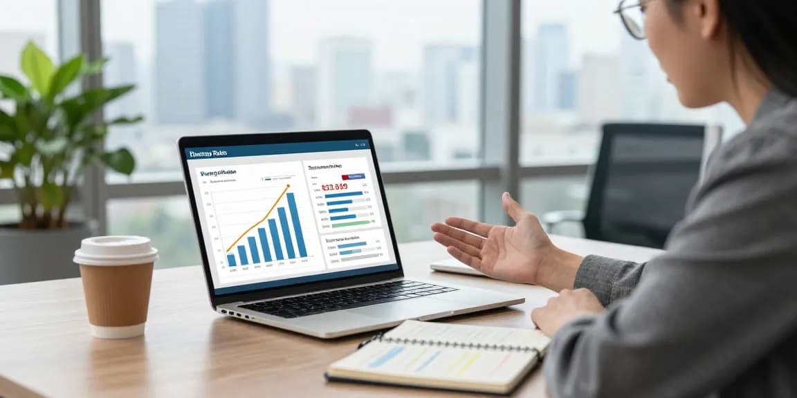 Business energy comparison UK scene with professionals analyzing rates and savings in a modern office