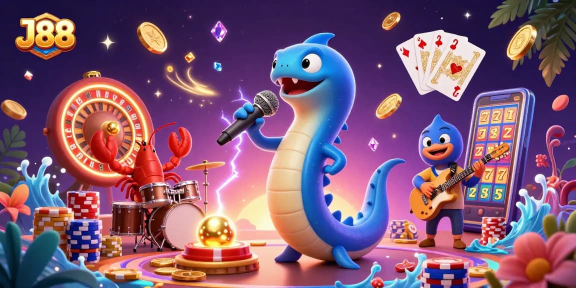Experience J88's vibrant underwater casino with a DJ electric eel and a lively band.