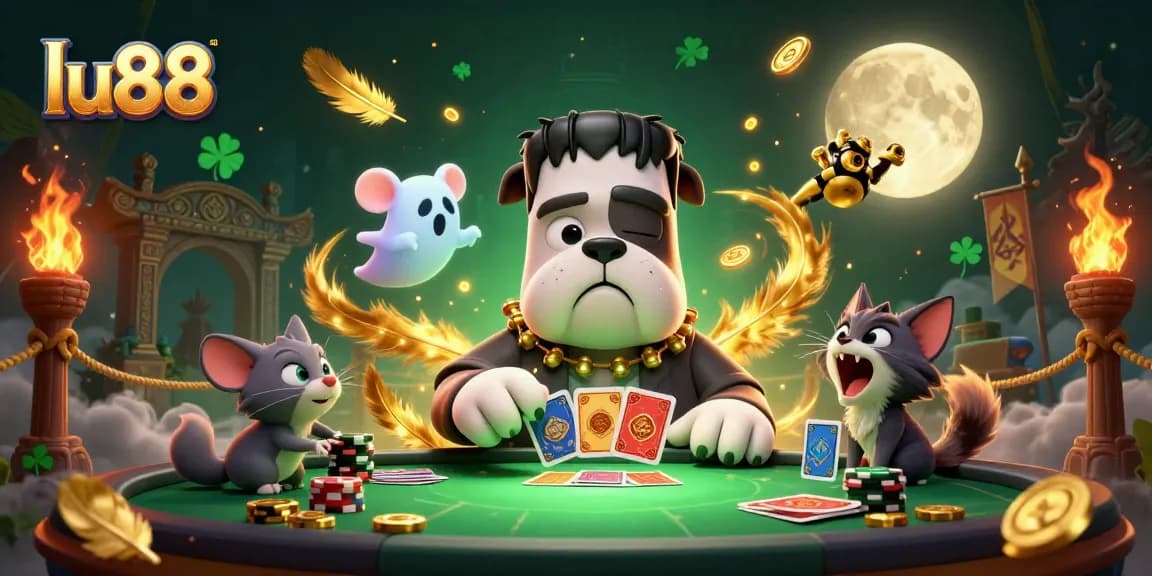 Engage with the thrilling lu88 casino atmosphere featuring a unique Frankenstein bulldog dealer.
