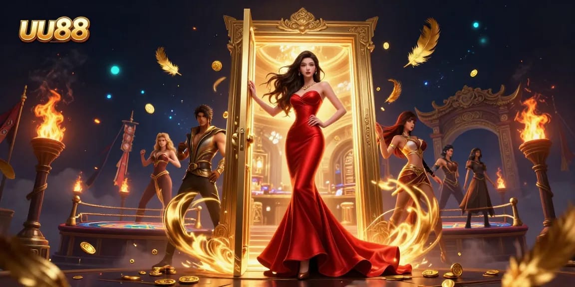 uu88 players enjoying immersive casino experiences in a stunning VIP doorway setting.