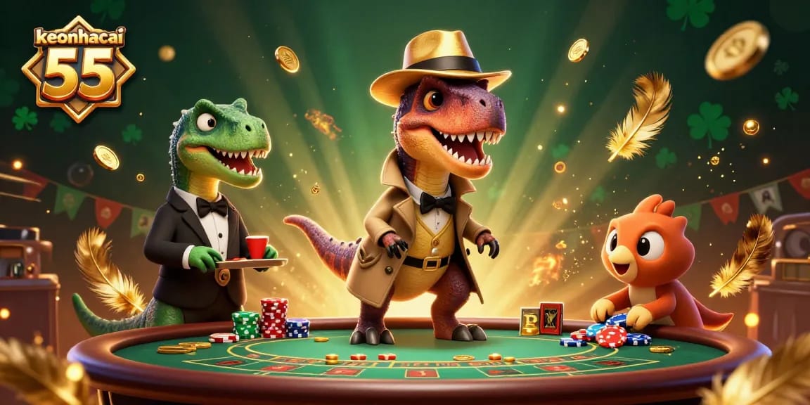 Engage with keonhacai 55 features in a lively 3D casino scene, highlighting strategic gameplay.