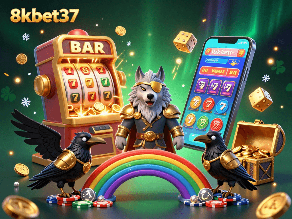 Experience thrilling gameplay at 8kbet37 with interactive casino elements in a vibrant Norse-inspired scene.