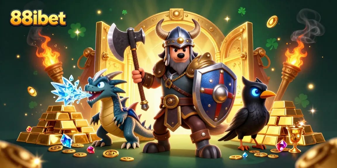 Engage in thrilling adventures on 88ibet with a Viking wolf, fierce dragon, and gem-filled treasure.
