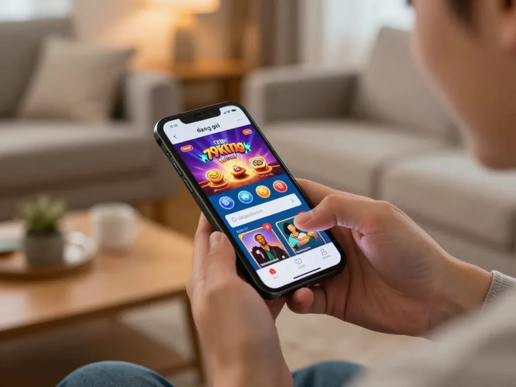 Registering for đăng ký 79king on a mobile app while enjoying a cozy gaming environment.