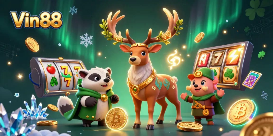 Experience Vin88's thrilling gameplay with a druid stag, badger, and exciting slot elements!