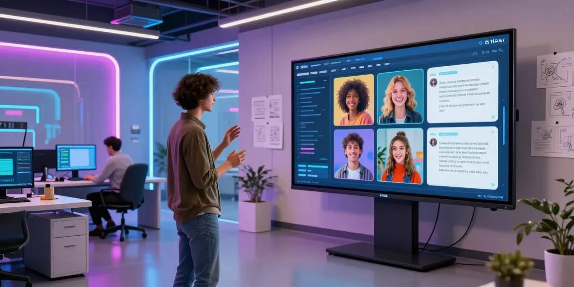 Engaging scene with AI NSFW image generator in a high-tech workspace.