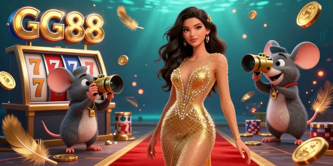 Betting on GG88 with stunning visuals of a glamorous woman and lively casino elements.