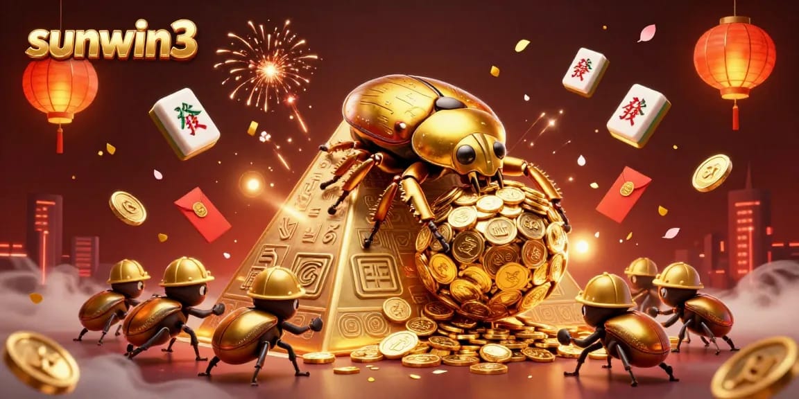 Experience the thrill of winning at sunwin3 with a golden dung beetle rolling coins.