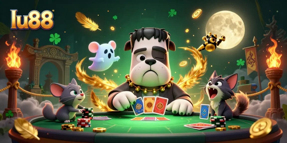 Engage with the thrilling lu88 casino atmosphere featuring a unique Frankenstein bulldog dealer.