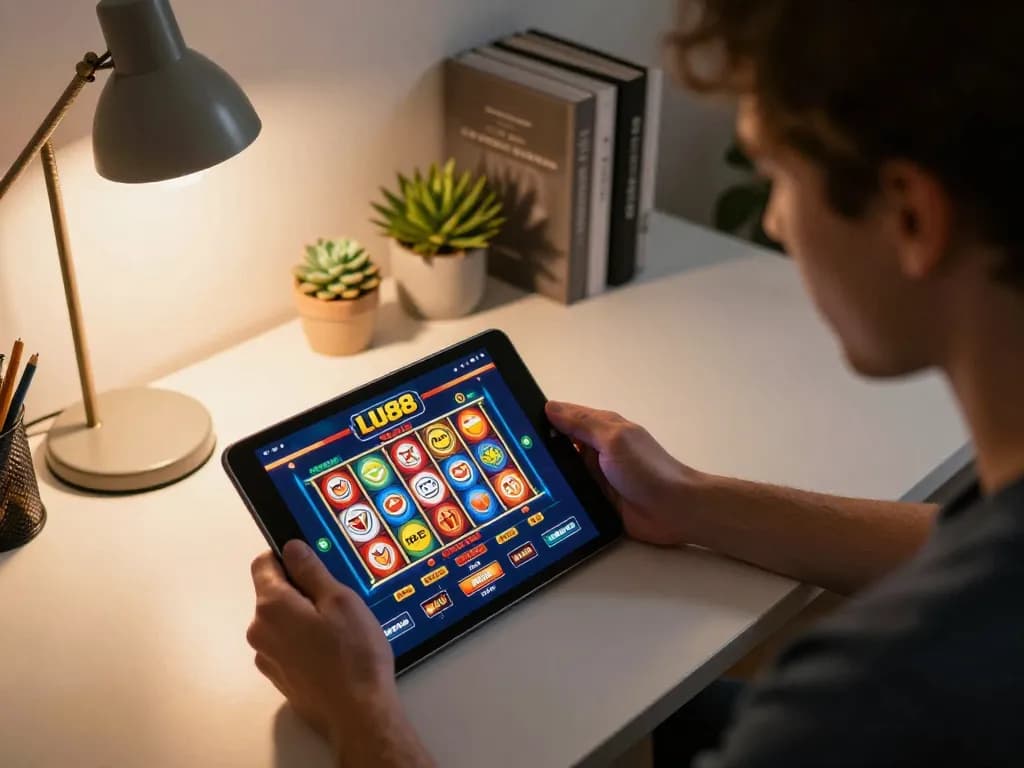 Engage in thrilling online gaming with LU88 casino app displaying vibrant slot reels