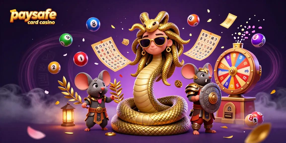 Erleben Sie die Aufregung des Paysafe Card Casinos mit magischen Illustrationen und lebhaften Spielelementen.