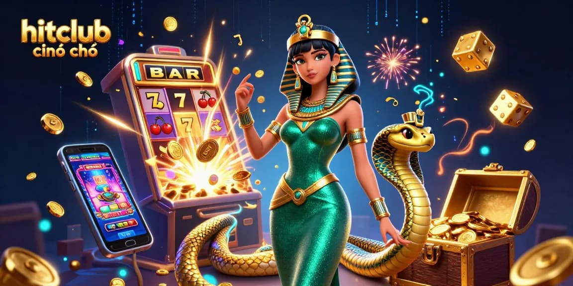 Play hitclub chính chủ with thrilling slots and vibrant casino elements in a dynamic digital illustration.
