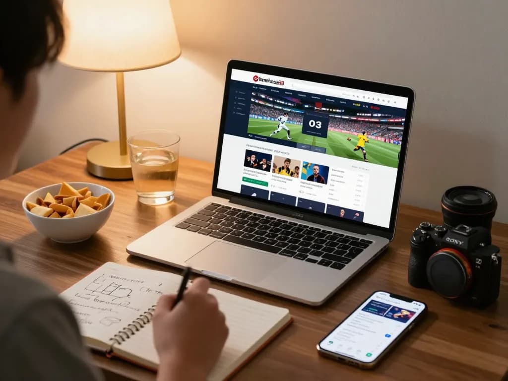 Engaging with keonhacai 88 live sports odds on a laptop in a cozy home setup