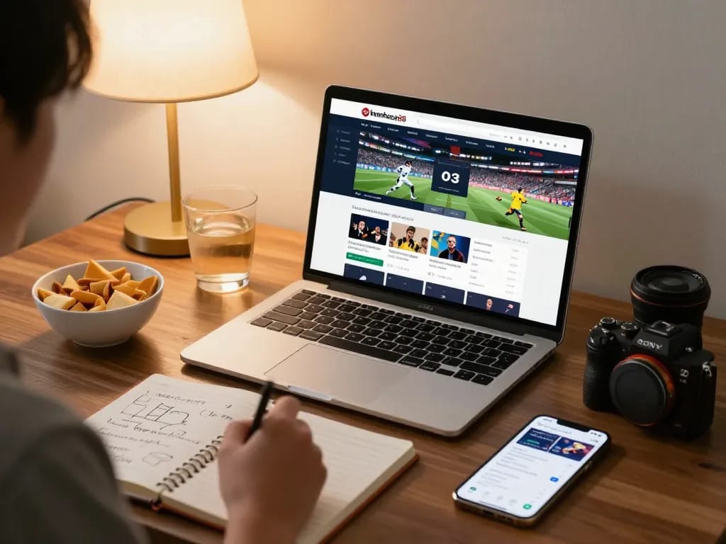 Engaging with keonhacai 88 live sports odds on a laptop in a cozy home setup
