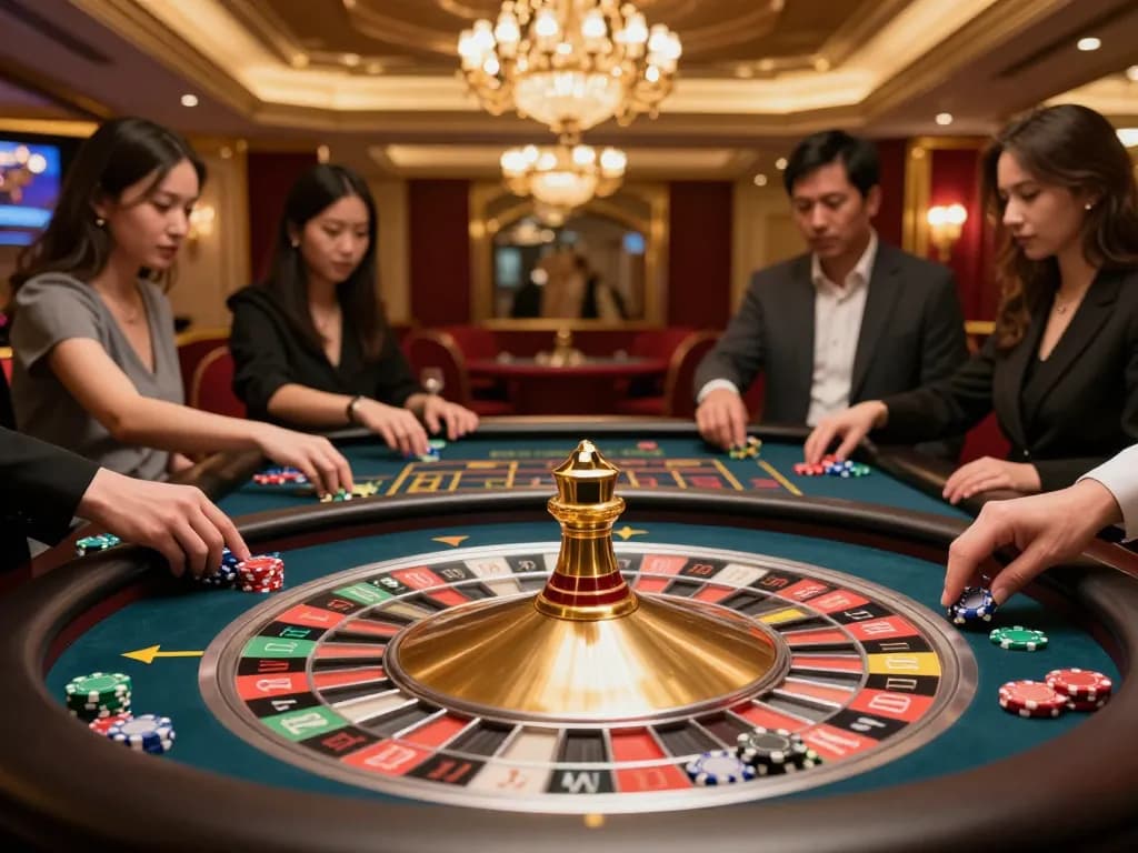 Experience the thrill at Say88's roulette table with players engaged and vibrant atmosphere.