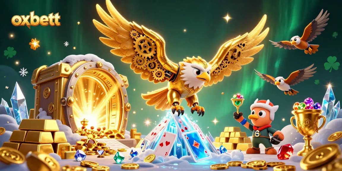 Experience the thrill of gaming at Oxbett with vibrant 3D casino characters and dynamic gold elements.