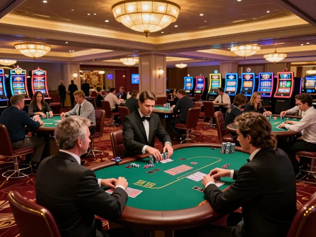Exciting gameplay at W88 casino with poker players engaged and vibrant atmosphere