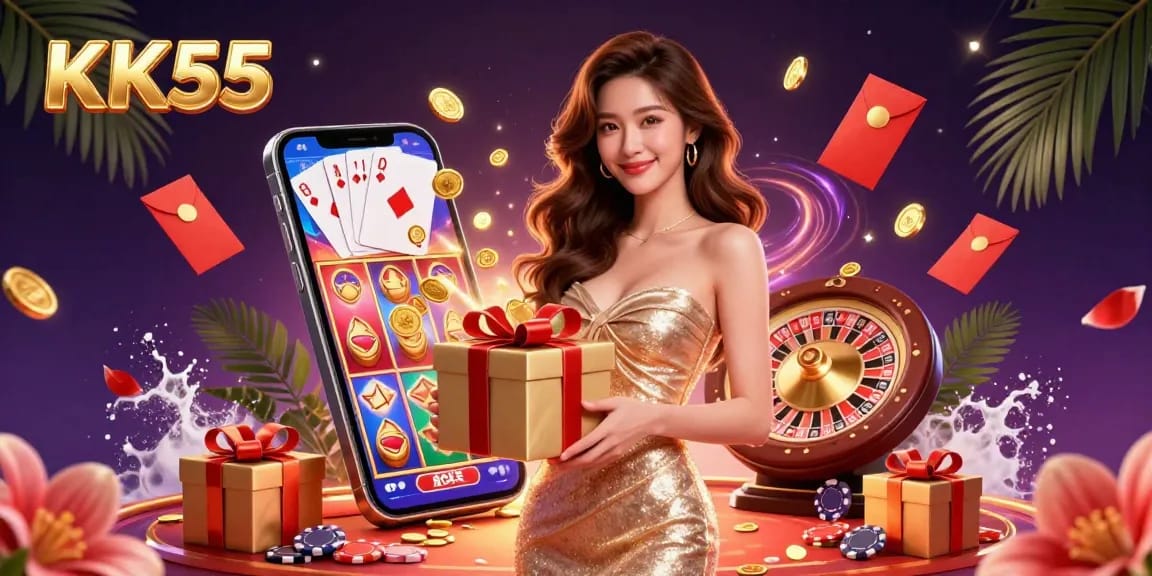 Celebrate at KK55's festive casino with stunning Golden Coins and exciting gaming elements.