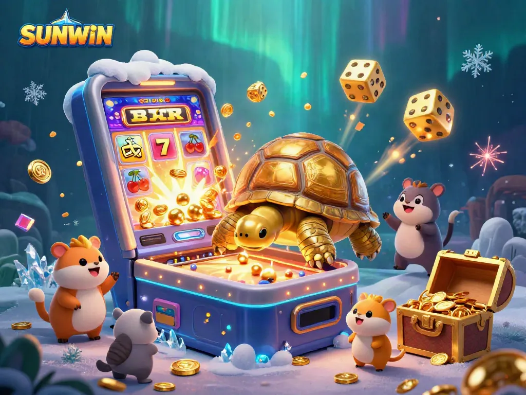 Play exciting casino games with SUNWIN featuring animated slot machines and winning symbols.