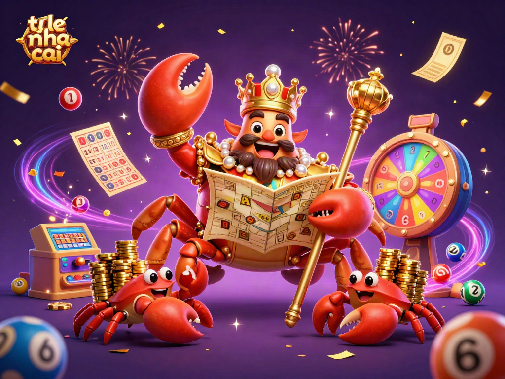 Engage with a vibrant scene of ty le nha cai featuring a golden crab holding prizes in a lively gambling environment.