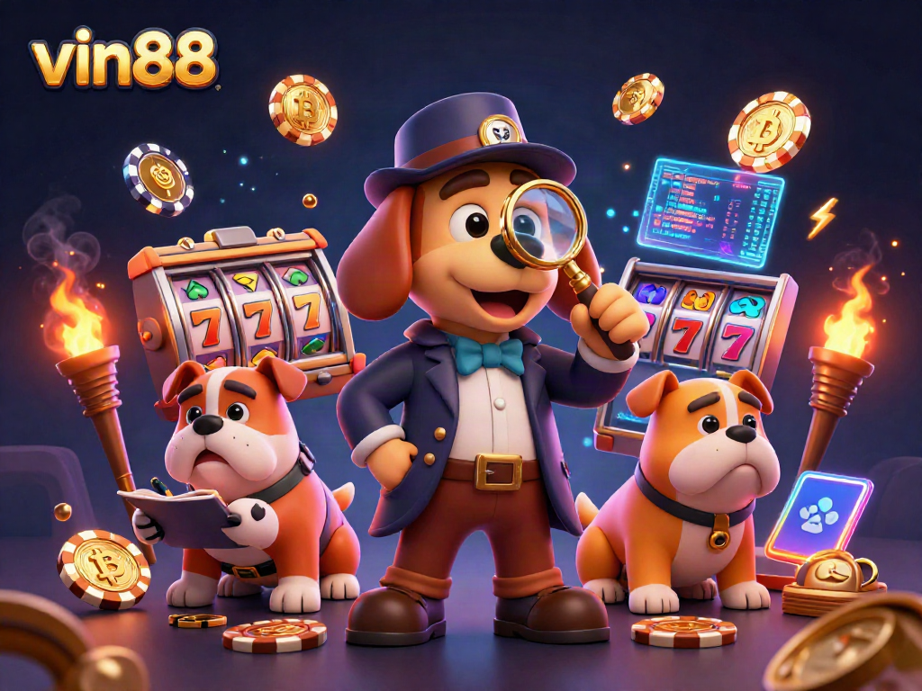 Engage with vin88's thrilling experiences through a vibrant 3D casino scene featuring characters and gaming elements.