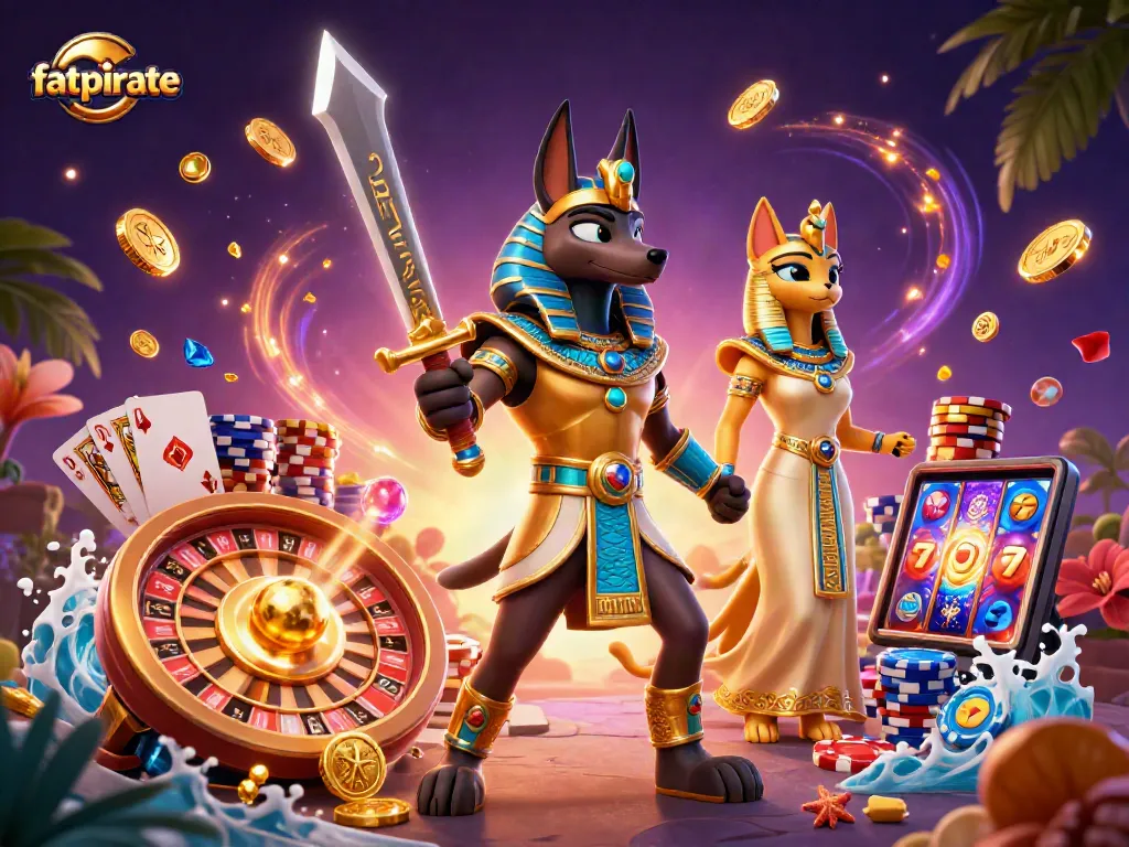 Experience thrilling gameplay at fatpirate casino with vibrant slot reels surrounded by ancient Egyptian warriors.