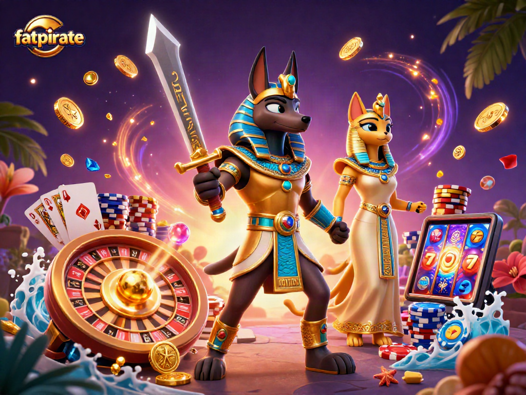Experience thrilling gameplay at fatpirate casino with vibrant slot reels surrounded by ancient Egyptian warriors.