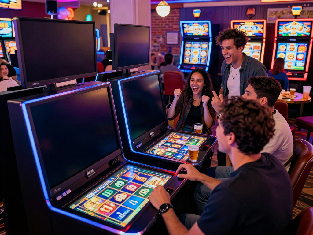Experience thrilling moments at https://da88z.net/ with friends enjoying slot games in a lively casino setting.