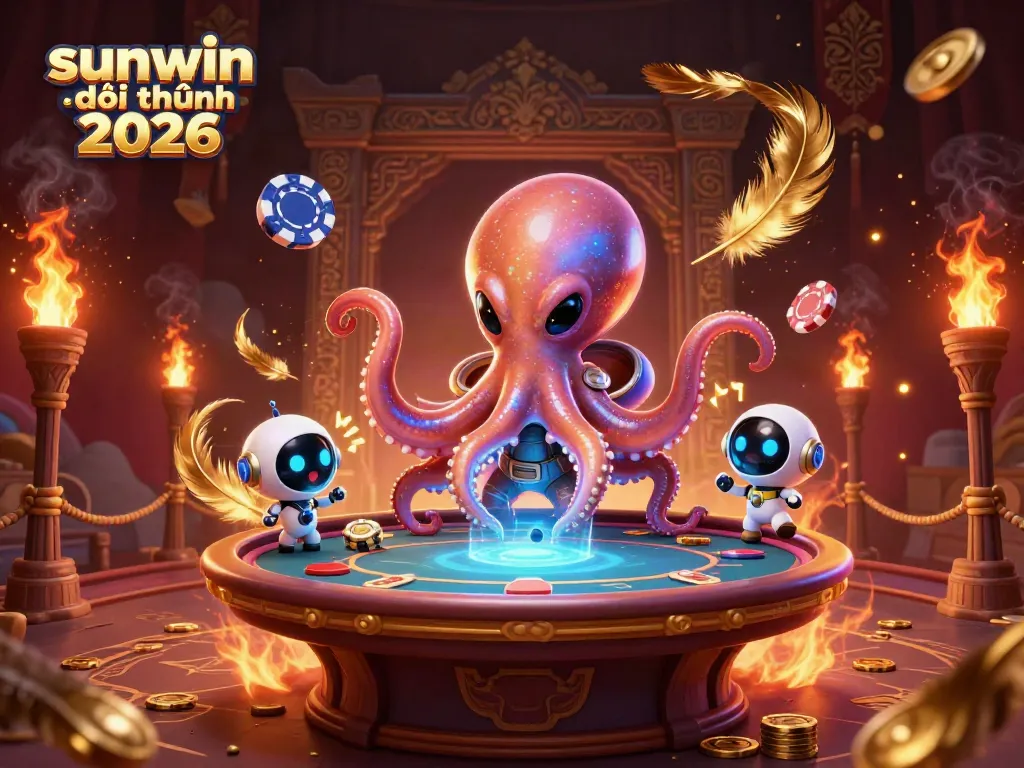 Experience the excitement of sunwin đổi thưởng 2026 with a vibrant 3D alien-themed poker illustration.