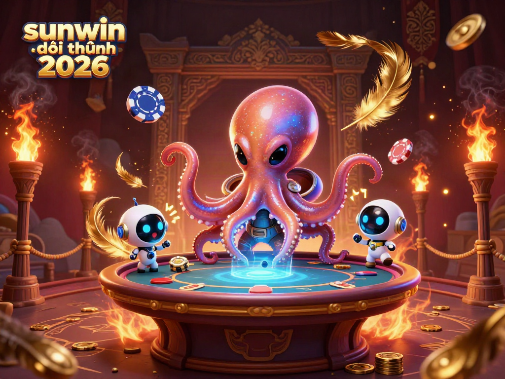 Experience the excitement of sunwin đổi thưởng 2026 with a vibrant 3D alien-themed poker illustration.