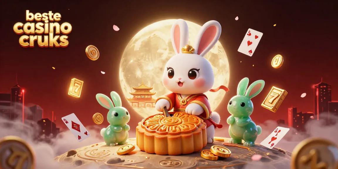 Engage in the vibrant scene of beste casino zonder cruks with a moon rabbit revealing poker chips, amidst dazzling casino elements.