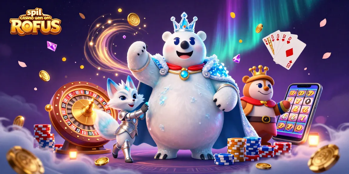 Experience thrill with spil casino uden om ROFUS, featuring an ice king and snow fox surrounded by shimmering coins.