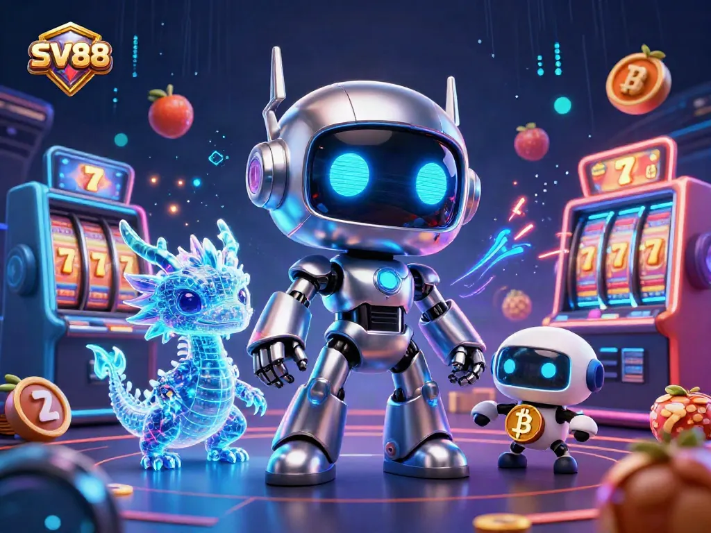 SV88 vibrantly explodes with excitement, showcasing animated characters and dynamic casino elements in a 3D illustration.