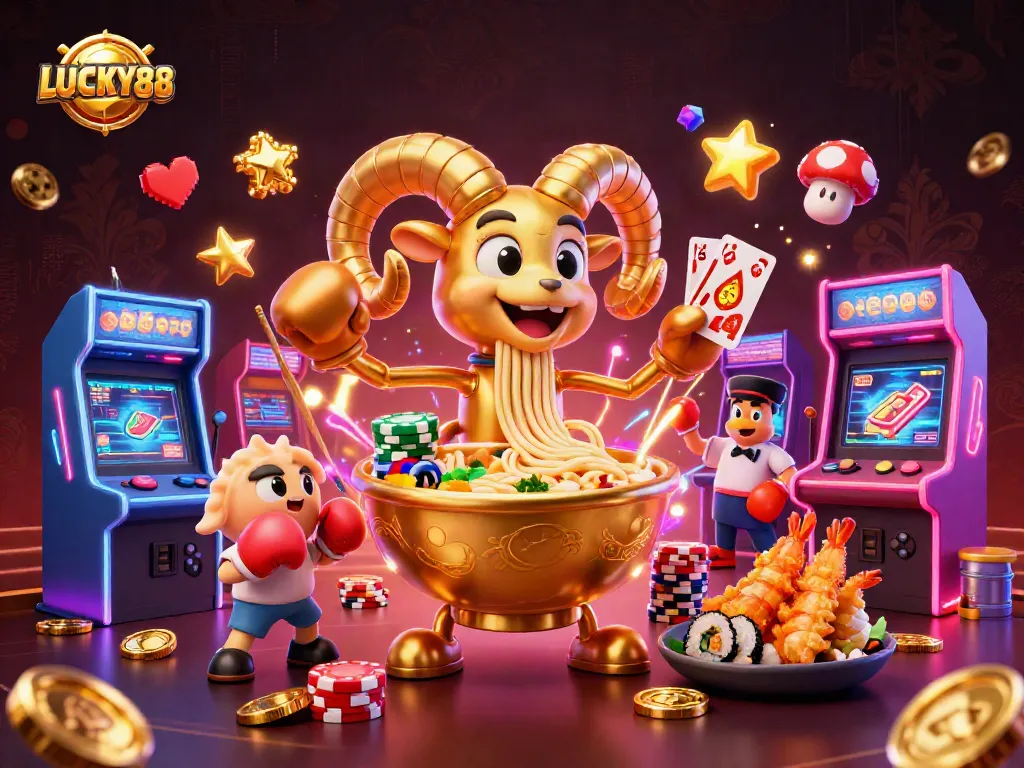 Engage with LUCKY88 and win big with this vibrant casino-themed digital illustration.