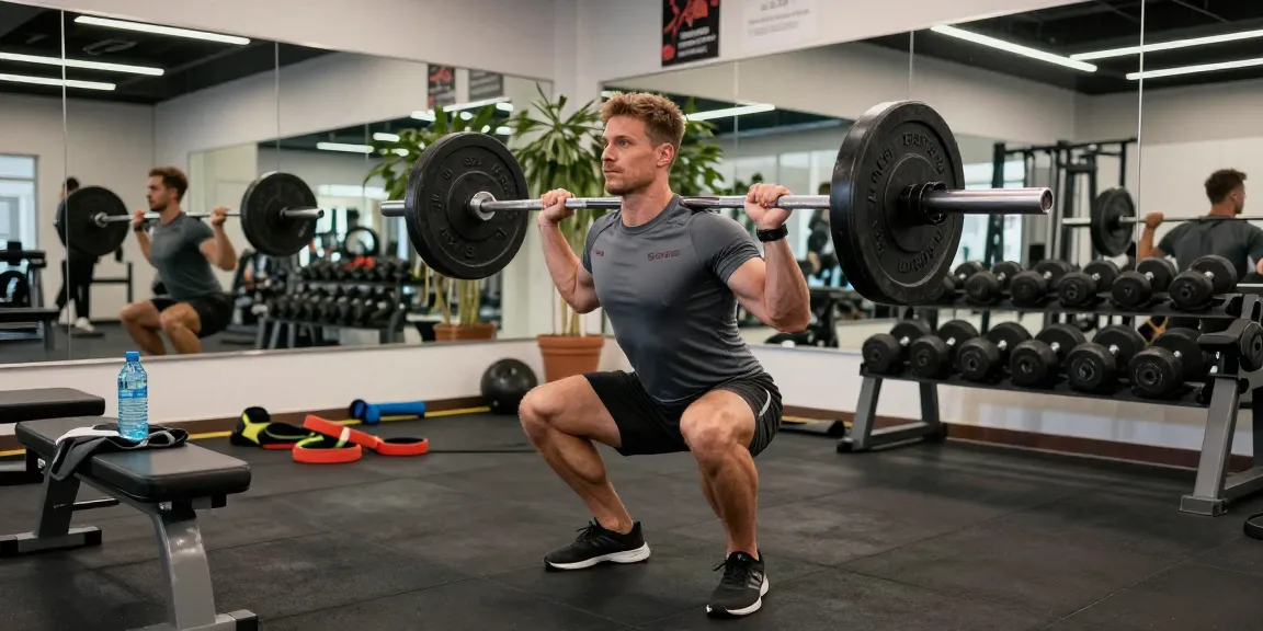 Athletic man performing barbell squat showcasing strength, reflecting the benefits of Prime Pharma Steroiden in fitness.