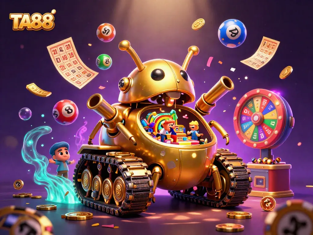 TA88 showcases a golden beetle tank casino surrounded by vibrant gaming elements.