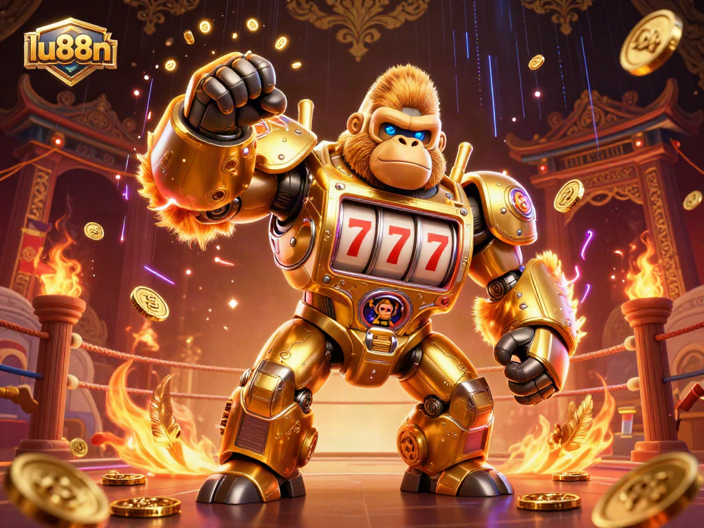 Experience thrilling gameplay with lu88n's golden mech and vibrant casino atmosphere.