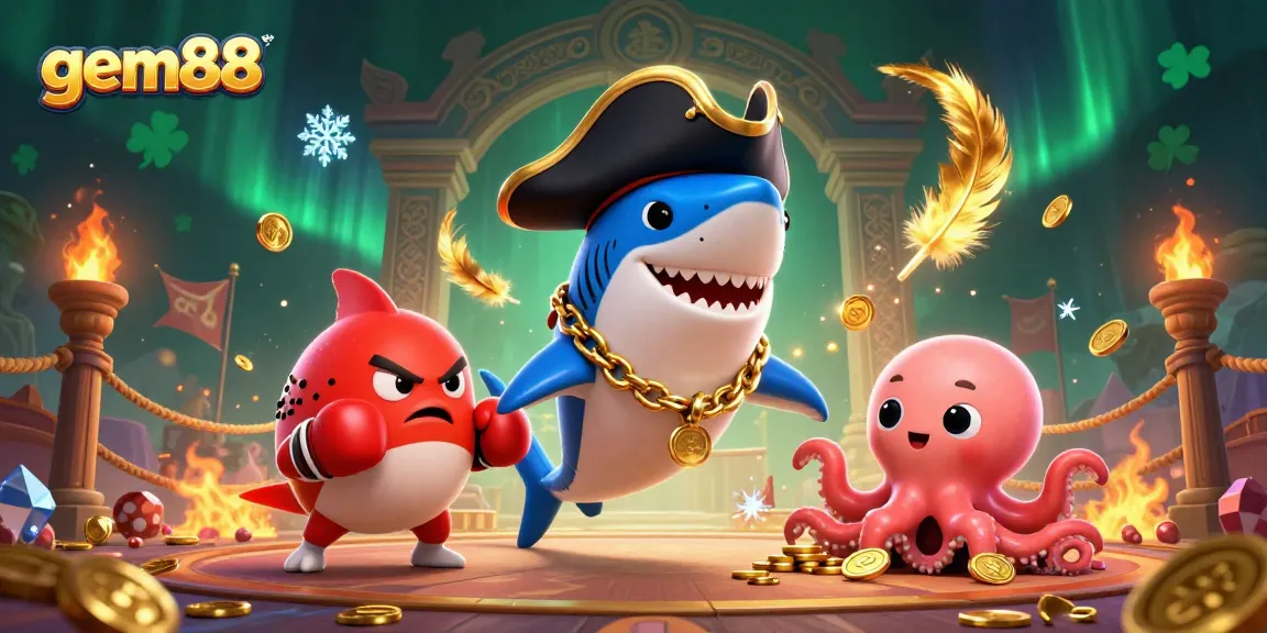 Engage with gem88 by plunging into a vibrant casino-themed adventure featuring a pirate shark and his quirky underwater friends.