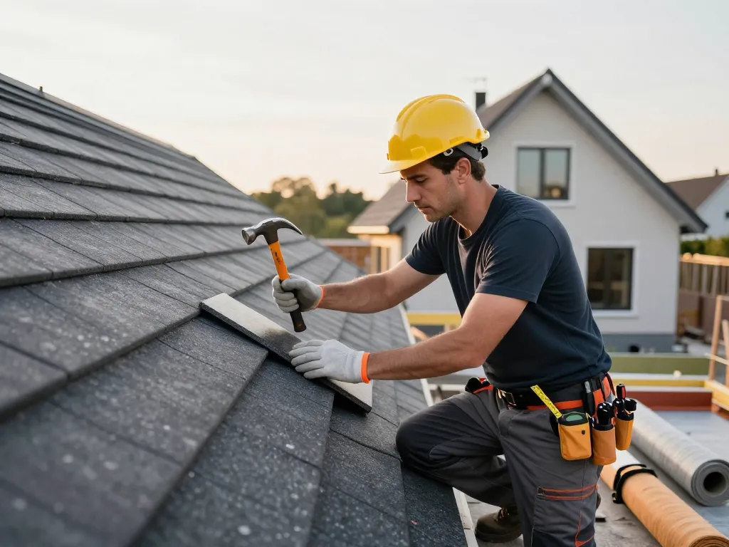 Professionele dakdekker Utrecht evalueert dakinstallatie met gereedschap en materialen.