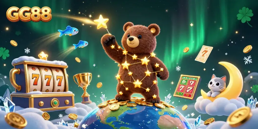 Experience thrilling jackpots at GG88 with golden coins and unique mascot in an electrifying illustration.