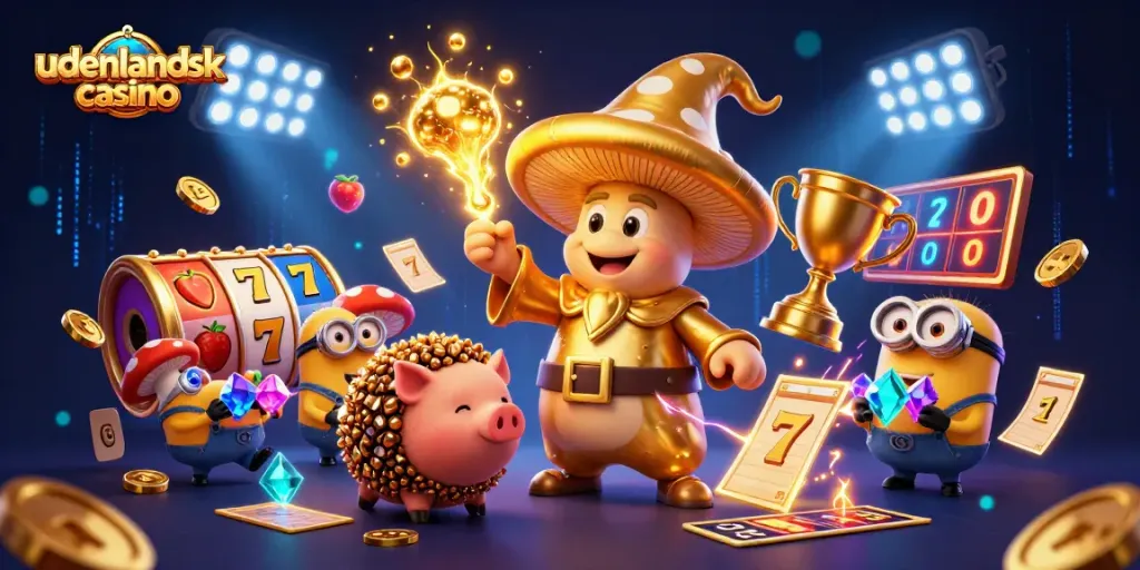 Engaging illustration of a udenlandsk casino scene with magical elements and rich casino symbols.