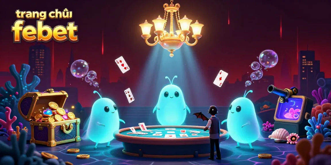 Experience the vibrant scene of trang chủ febet as glowworms illuminate a lively casino with gold coins and underwater treasures.