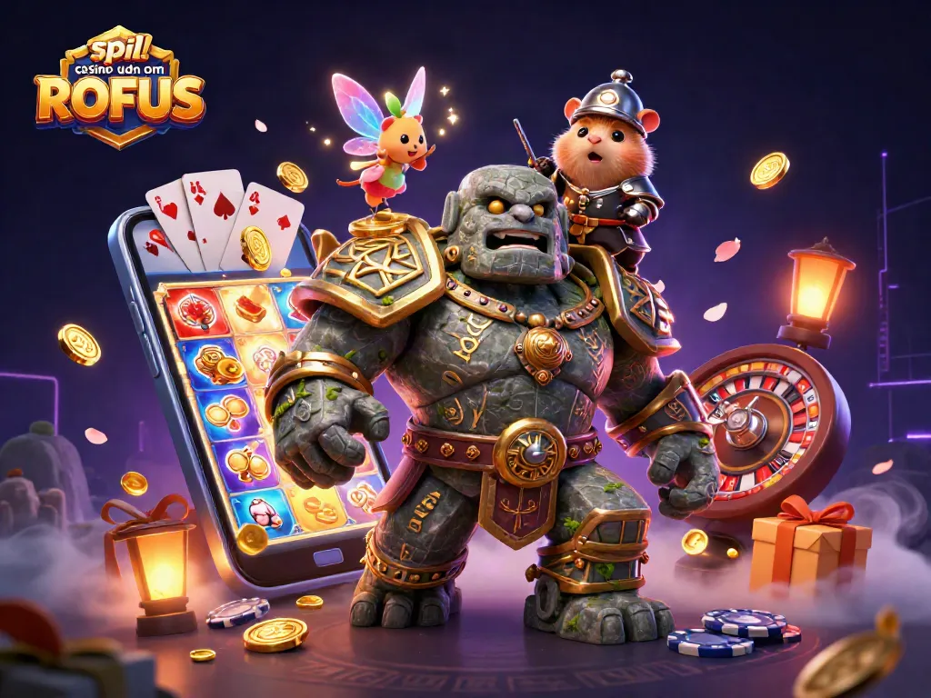 Engage in spil casino uden om ROFUS with our action-packed 3D illustration of gaming adventures.