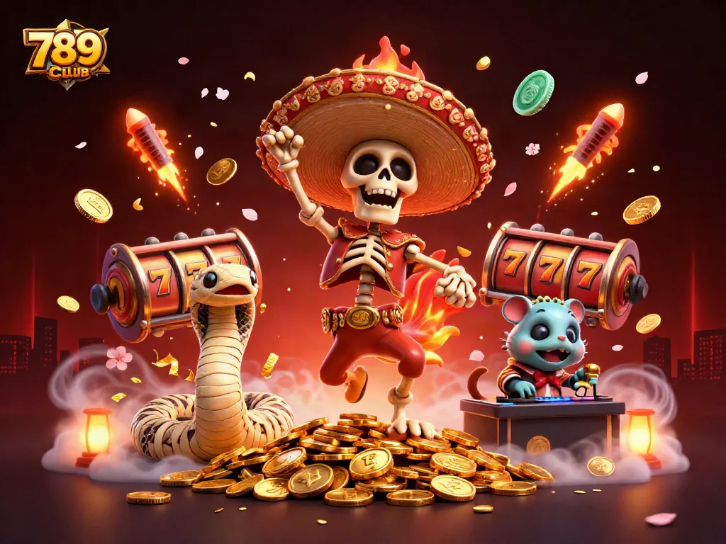 Experience the excitement of 789CLUB with thrilling slot games illustrated in a vibrant casino scene.