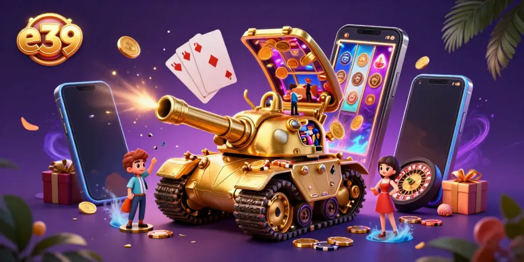 Experience thrilling gameplay moments at e39 with a vibrant digital casino illustration.