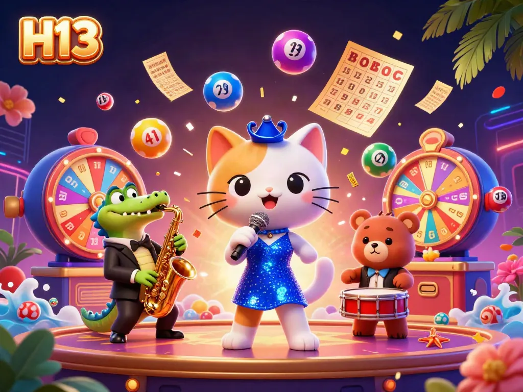 Experience H13's vibrant casino atmosphere with lively cartoon characters, lively game elements, and winning excitement.